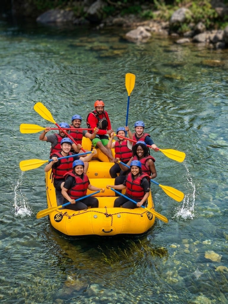 Group rafting on the river